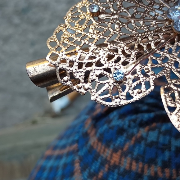 Ornate Filigree Style w Crystal Accents Hair Clip Vintage - Picture 7 of 7